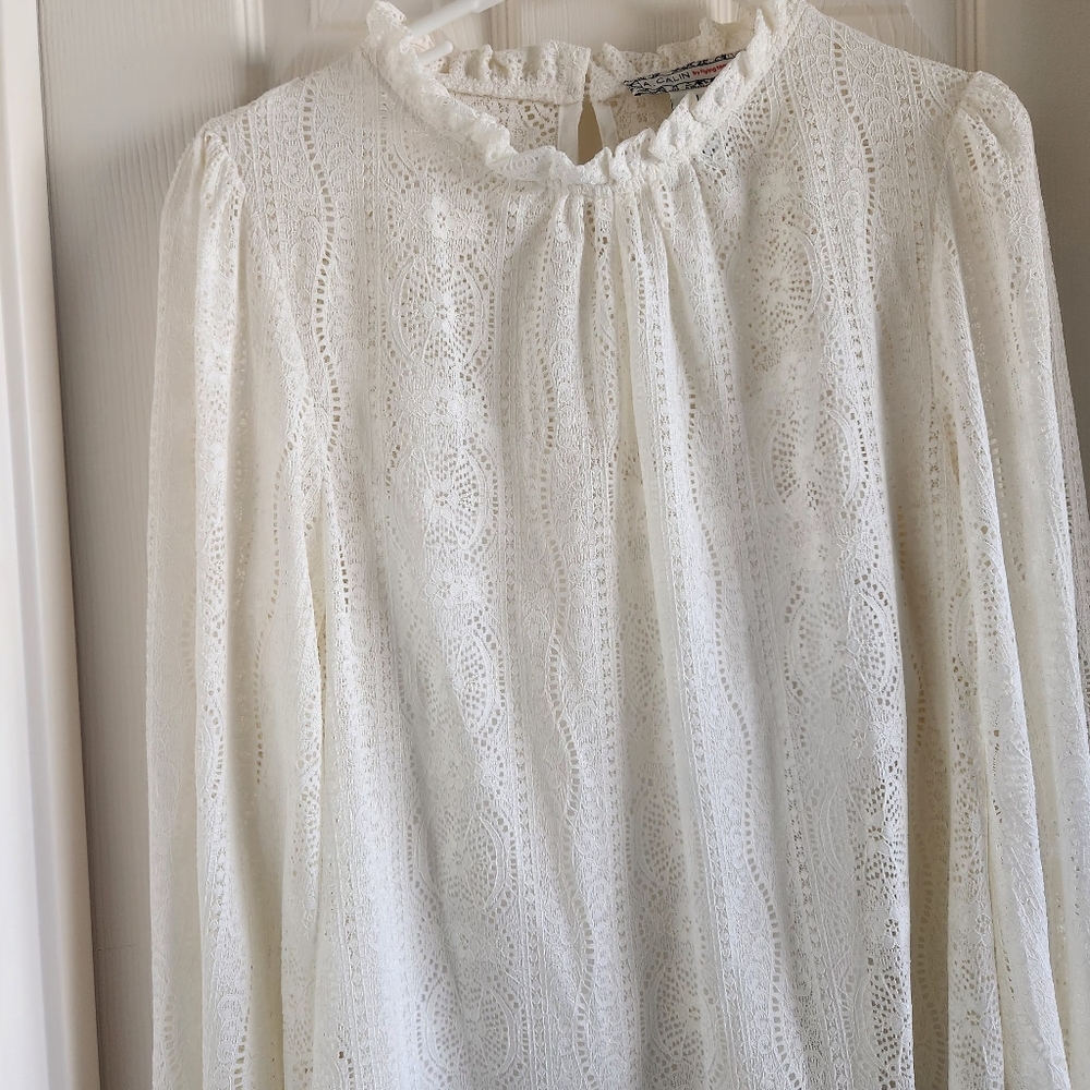 Victorian Romantic Long Sleeve Lace Blouse Balloon‎ Sleeves Size Medium - Picture 4 of 7